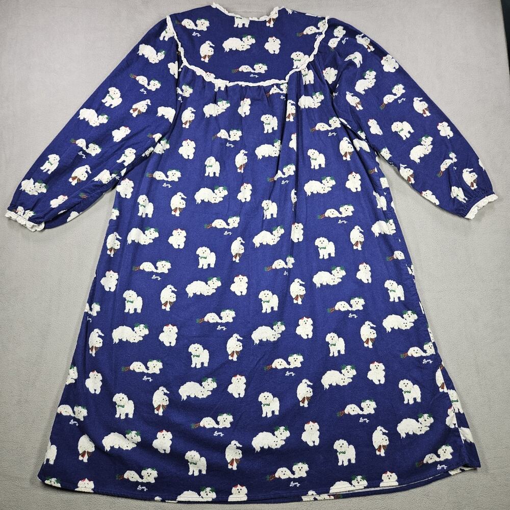 Lanz Salzburg Puppy Love Flannel Nightgown Womens M Cotton Yorkie Navy Blue - Picture 8 of 13
